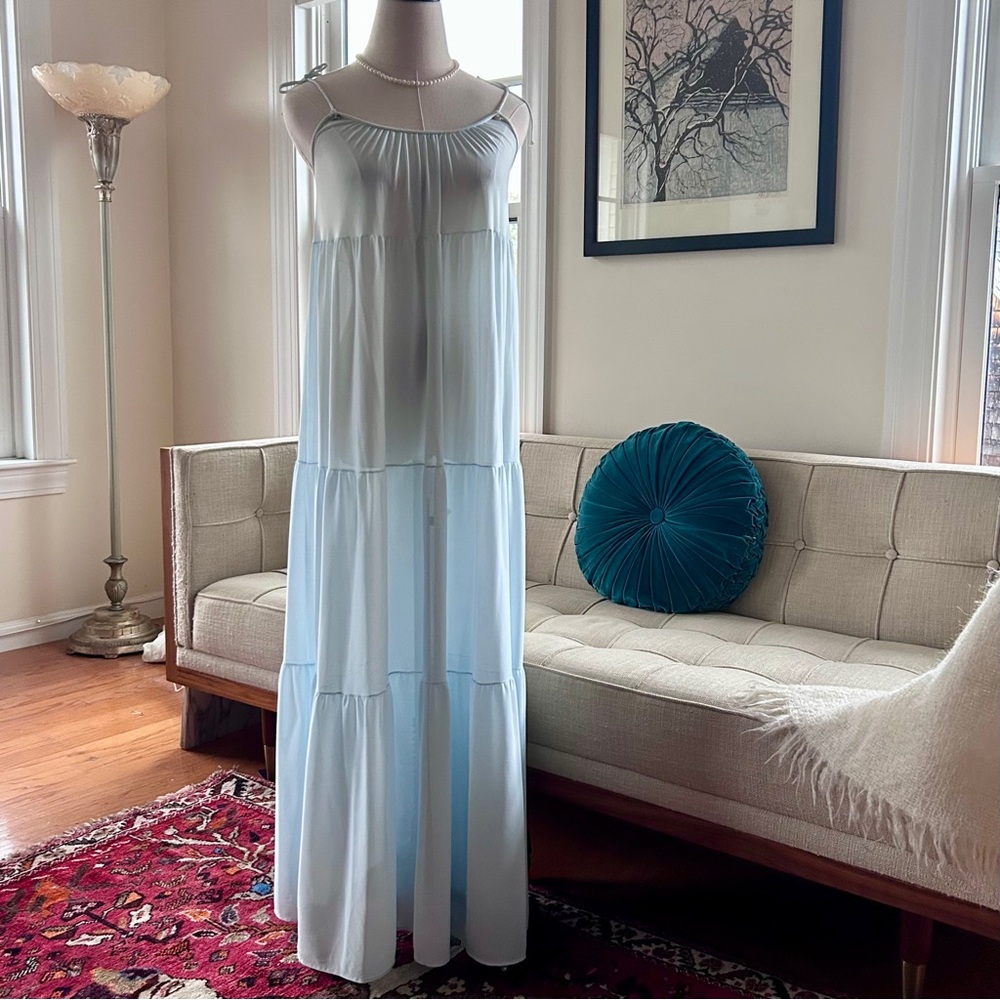Vintage 70’s Gilead Romantic Tiered Maxi Nightgown & Robe Set in Powder Blue
